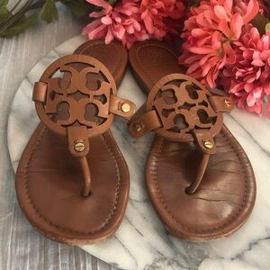 TORY BURCH Size 9 MILLER brown matte leather thong slip ons flat sandals